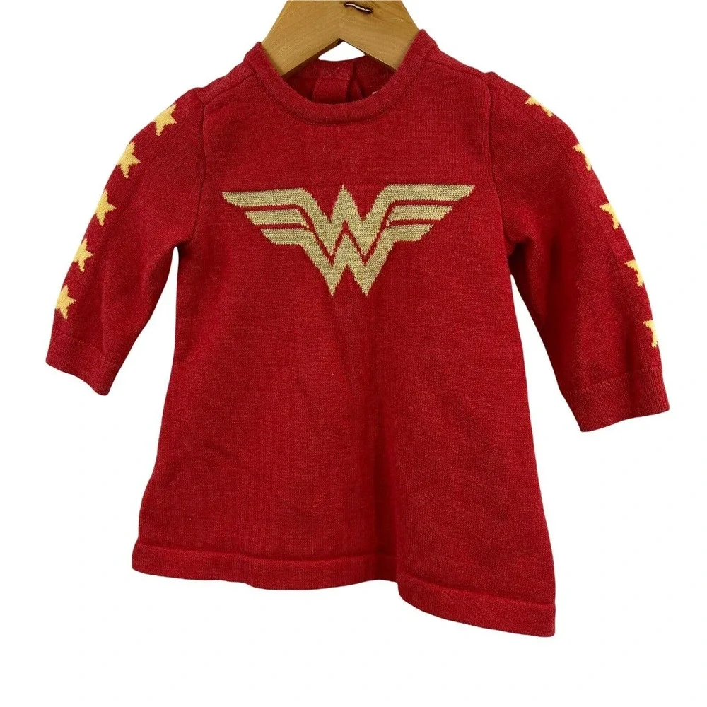 Baby Gap Junk Food Wonder Woman Red Gold Sweater Dress Size 3-6 Month